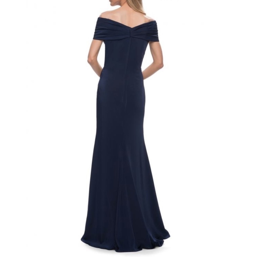 La Femme NEW Off The Shoulder Navy Blue Gown Trumpet Skirt 29537 Size 10 - Picture 2 of 5